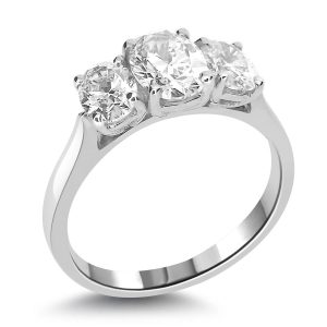 1.74ct Platinum Mounted Oval 3 Stone Diamond Ring-0