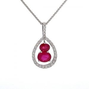 18ct Ruby and Diamond Pear Shaped Pendant with 18" Chain