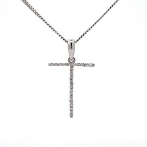18ct White Gold Diamond Initial T Pendant with 18 Inch Chain