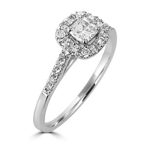 Platinum Mounted Cushion Cut Halo Design Engagement Ring