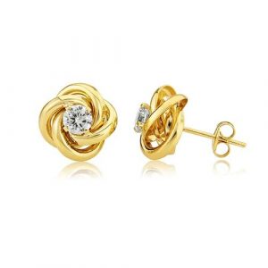 9ct yewllow gold CZ Knot Earrings