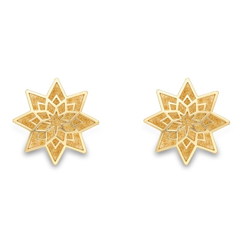 9ct Yellow Gold Snowflake Design Stud Earrings