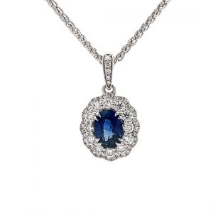 18ct White Gold Sapphire and Diamond Cluster Pendant