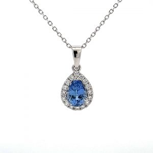 1.17ct Sapphire and 0.18ct Diamond White Gold Pendant