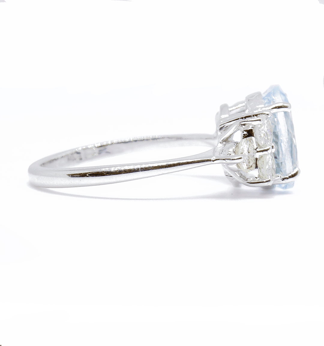 18ct White Gold Aquamarine and Diamond Trefoil Ring