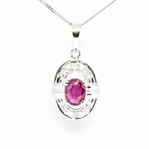 18ct White Gold Vintage Design Ruby and Diamond Pendant