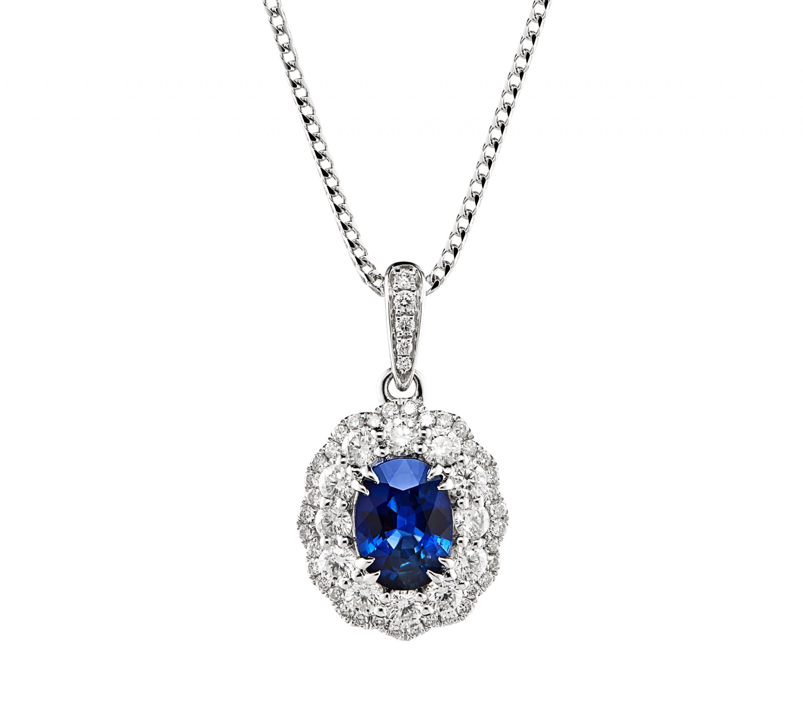 18ct White Gold Sapphire and Diamond Cluster Pendant