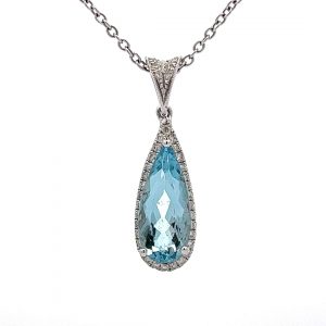 1.58ct Aquamarine and 0.21ct Diamond Halo Design Pendant