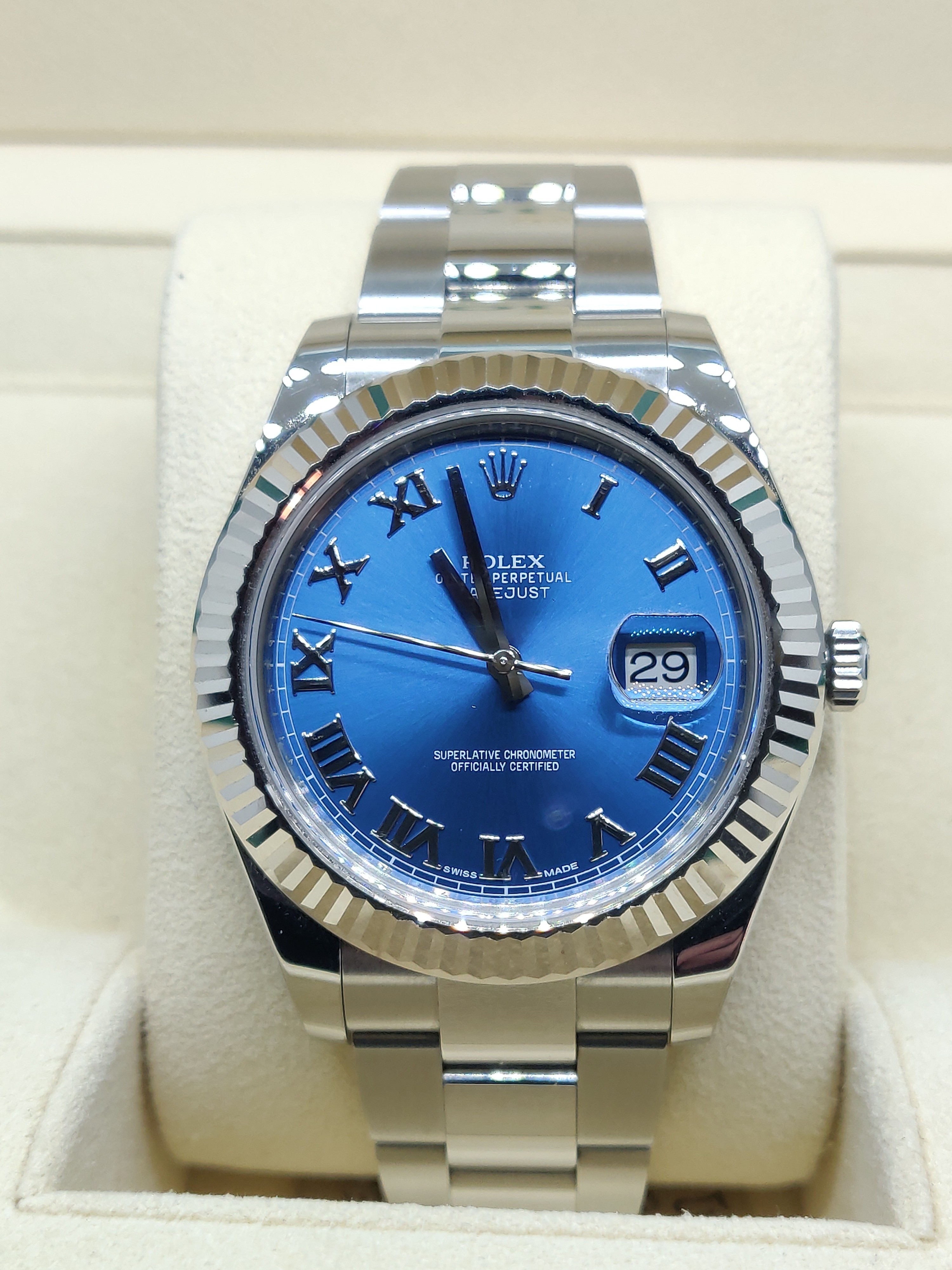 rolex datejust blue face roman numerals