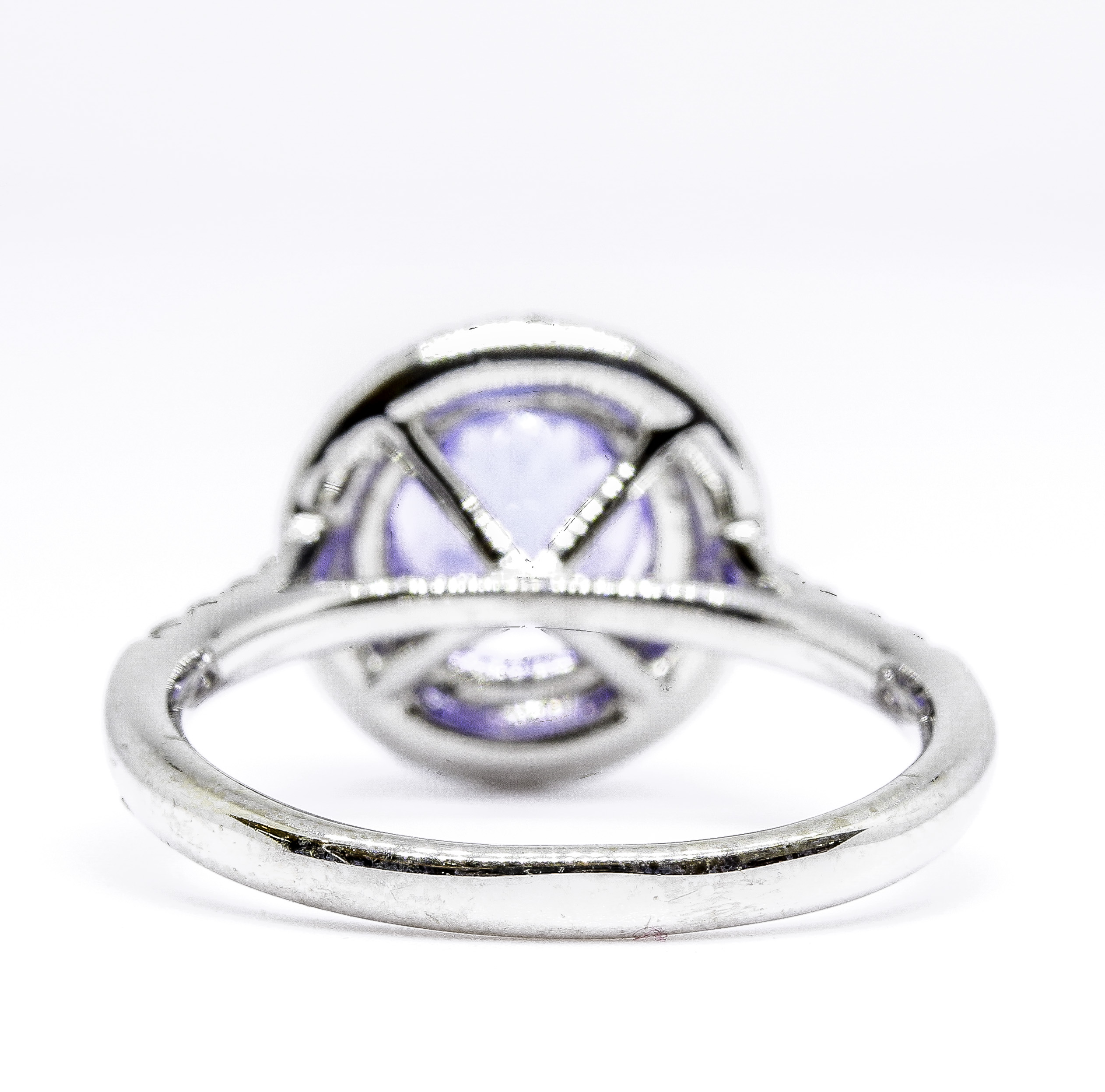 18ct White Gold Tanzanite and Diamond Double Halo Design Ring