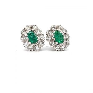 18ct Emerald and Diamond Cluster Earrings - Pre-owned
