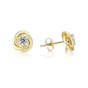 9ct Yellow Gold CZ Knot Earrings