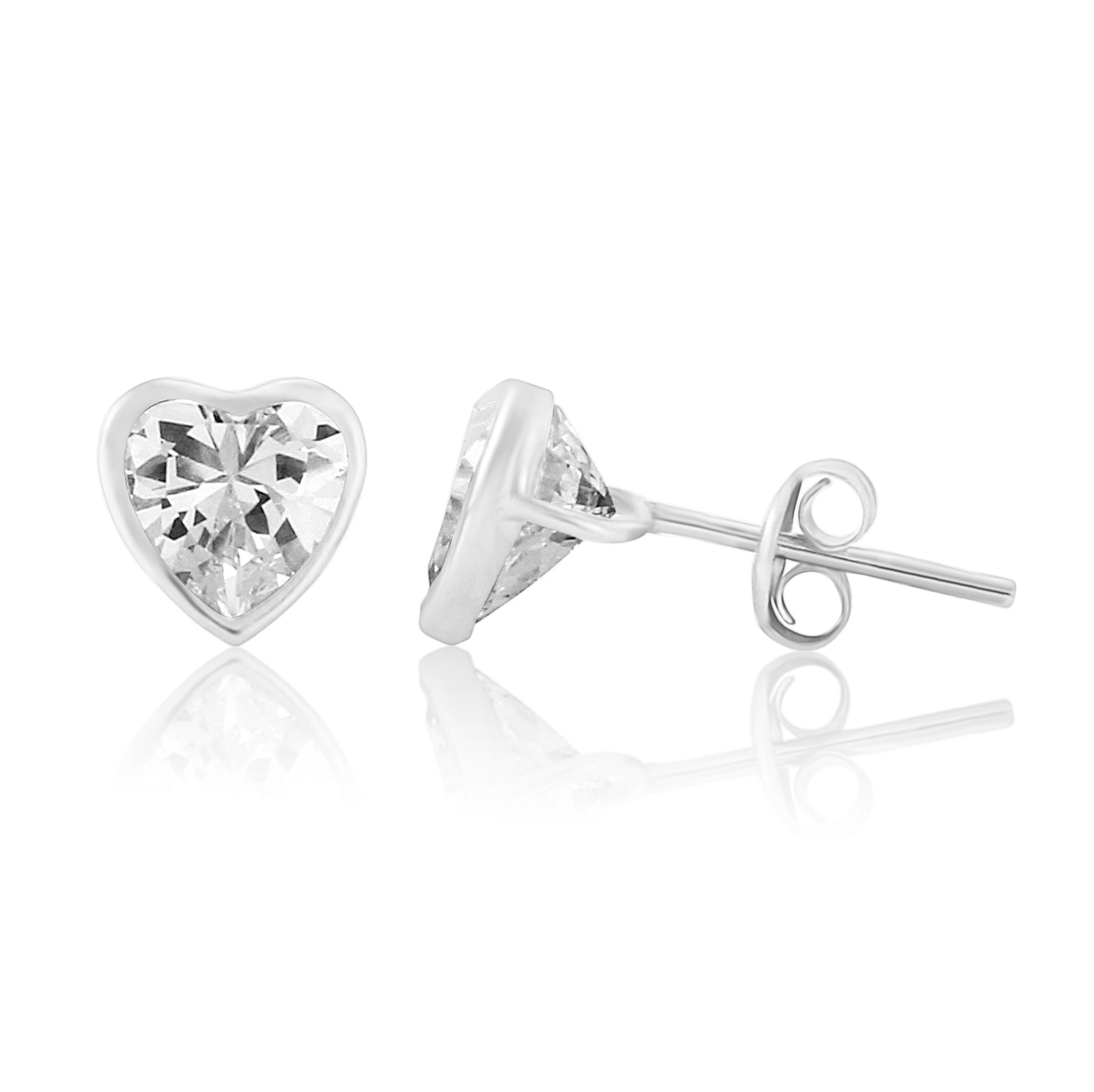 9ct White Gold Heart CZ Stud Earrings Charles Nobel