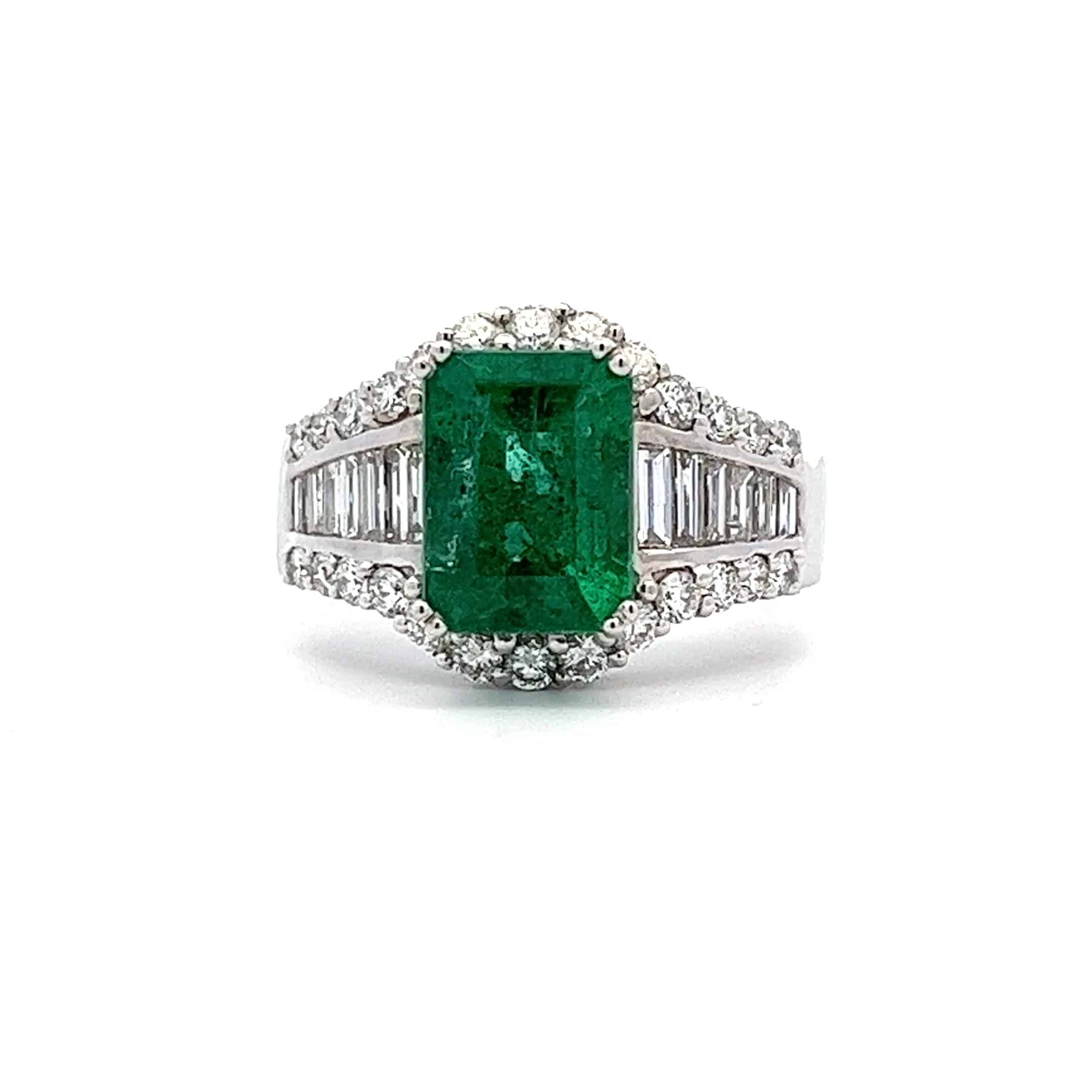 3.08ct Emerald and Diamond Cluster Ring – 18ct White Gold