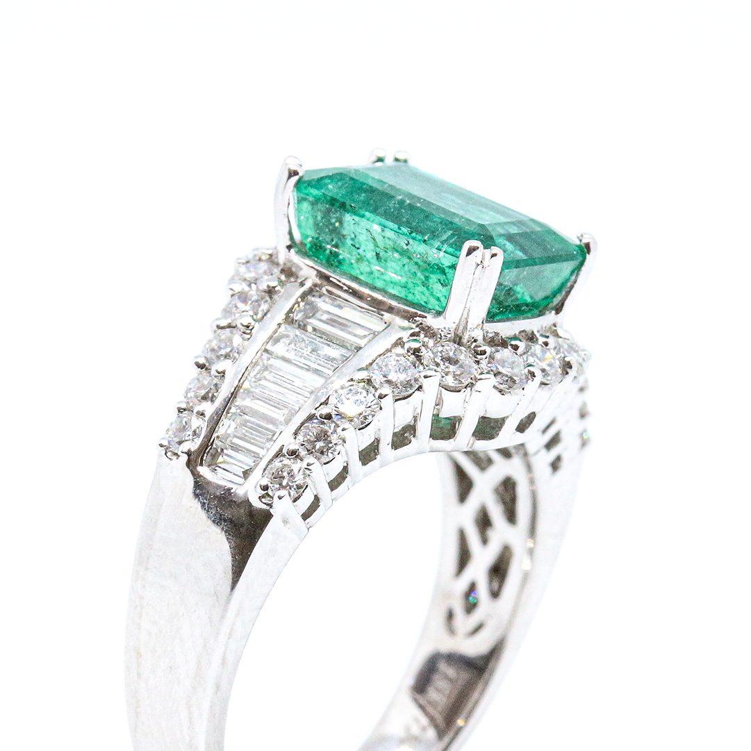 3.08ct Emerald and Diamond Cluster Ring