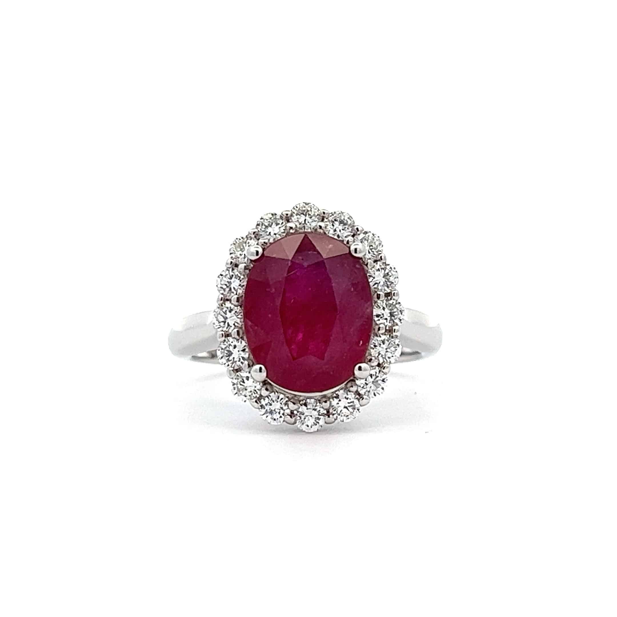 4.03ct Ruby and Diamond Cluster Ring – 18ct White Gold