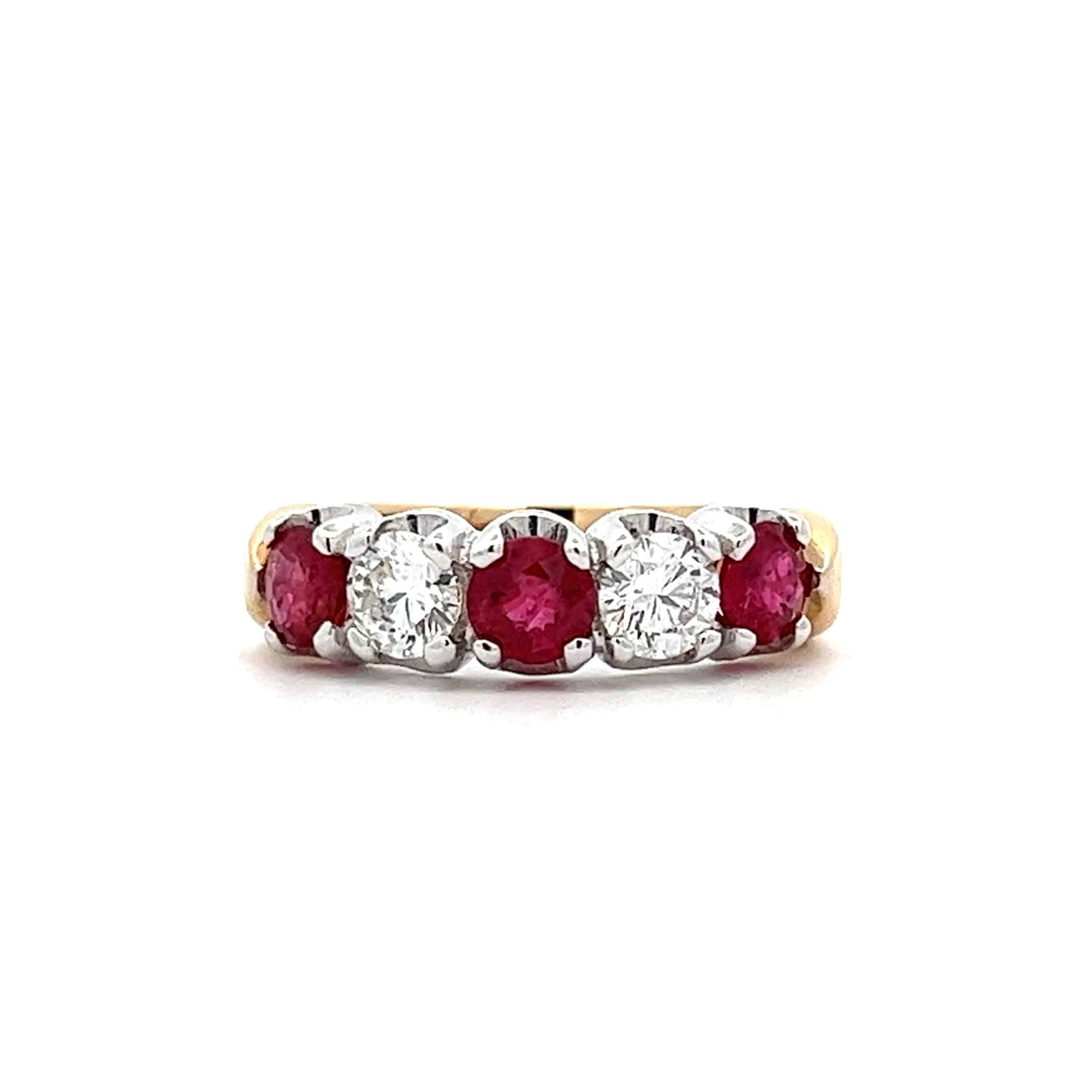 1.20ct Ruby and 0.61ct Diamond 5 Stone Ring