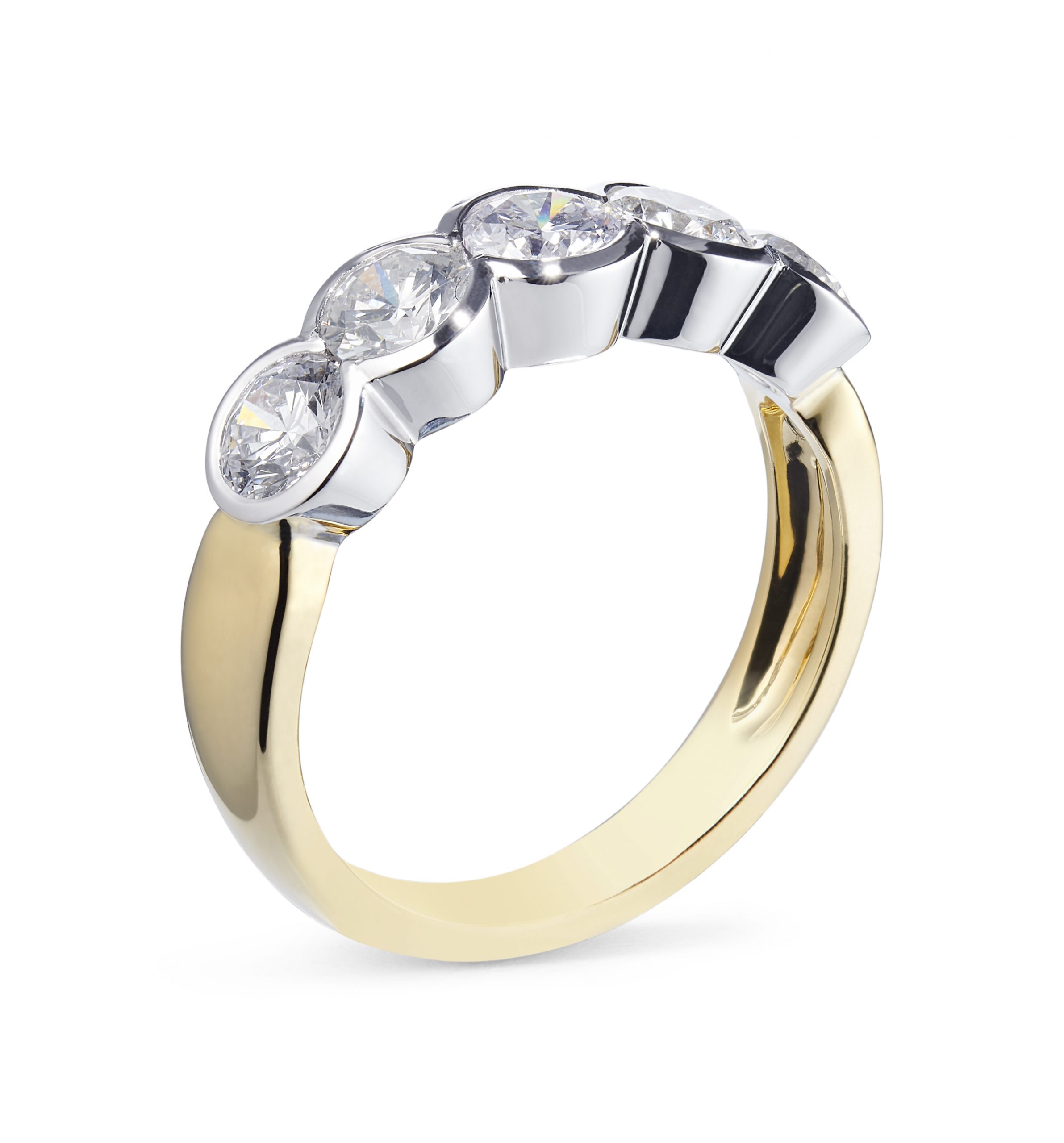 1.12ct 18ct Yellow and White Gold 5 Stone Rub-over Ring
