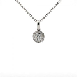 0.33ct Diamond 18ct White Gold Halo Design Pendant with 18 inch Chain