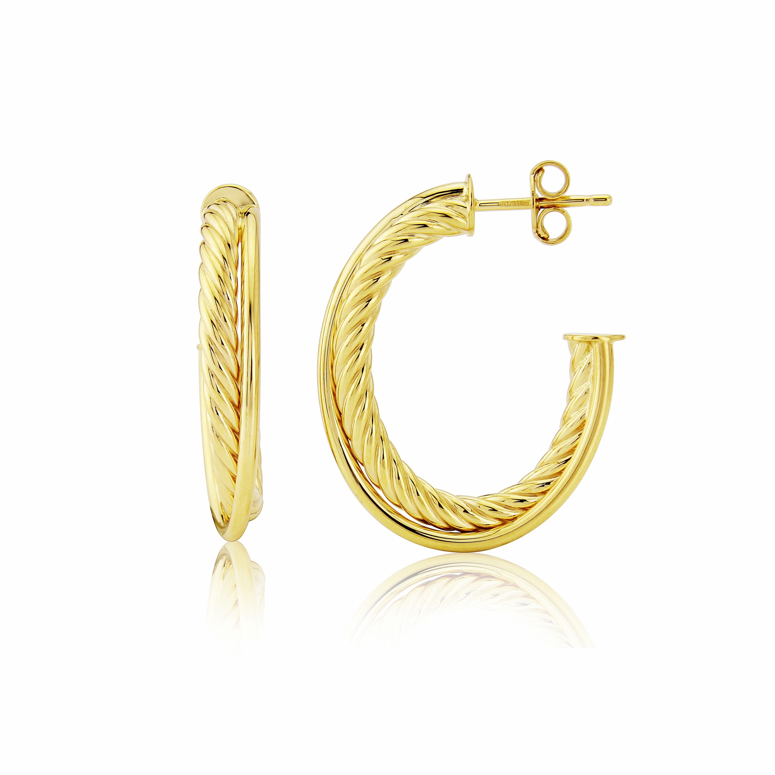 9ct Yellow Gold Rope Design Hoop Earrings - Charles Nobel