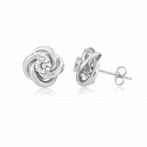 9ct White Gold CZ Knot Earrings