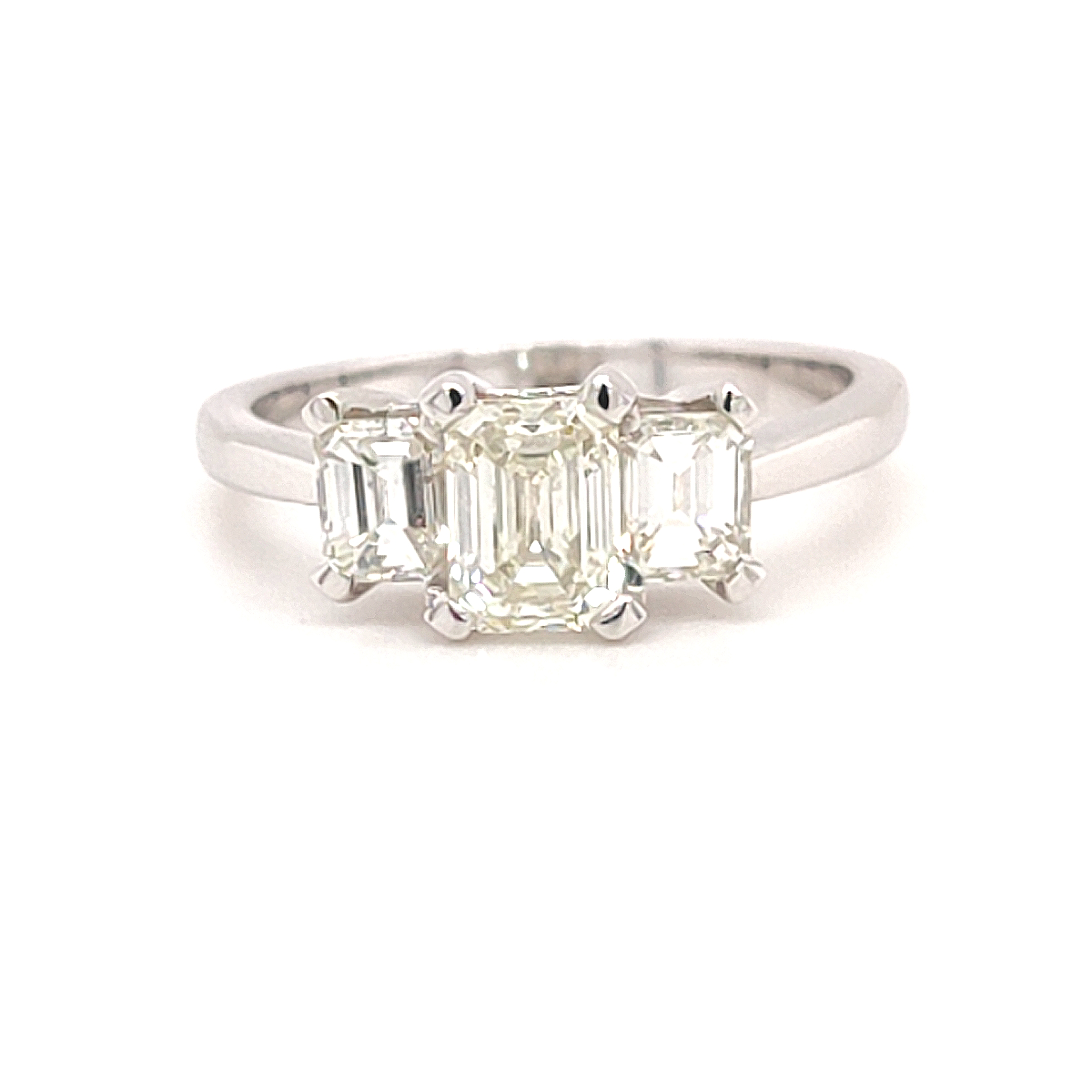 1.52ct, 18ct White Gold 3 Stone Emerald Cut Diamond Ring