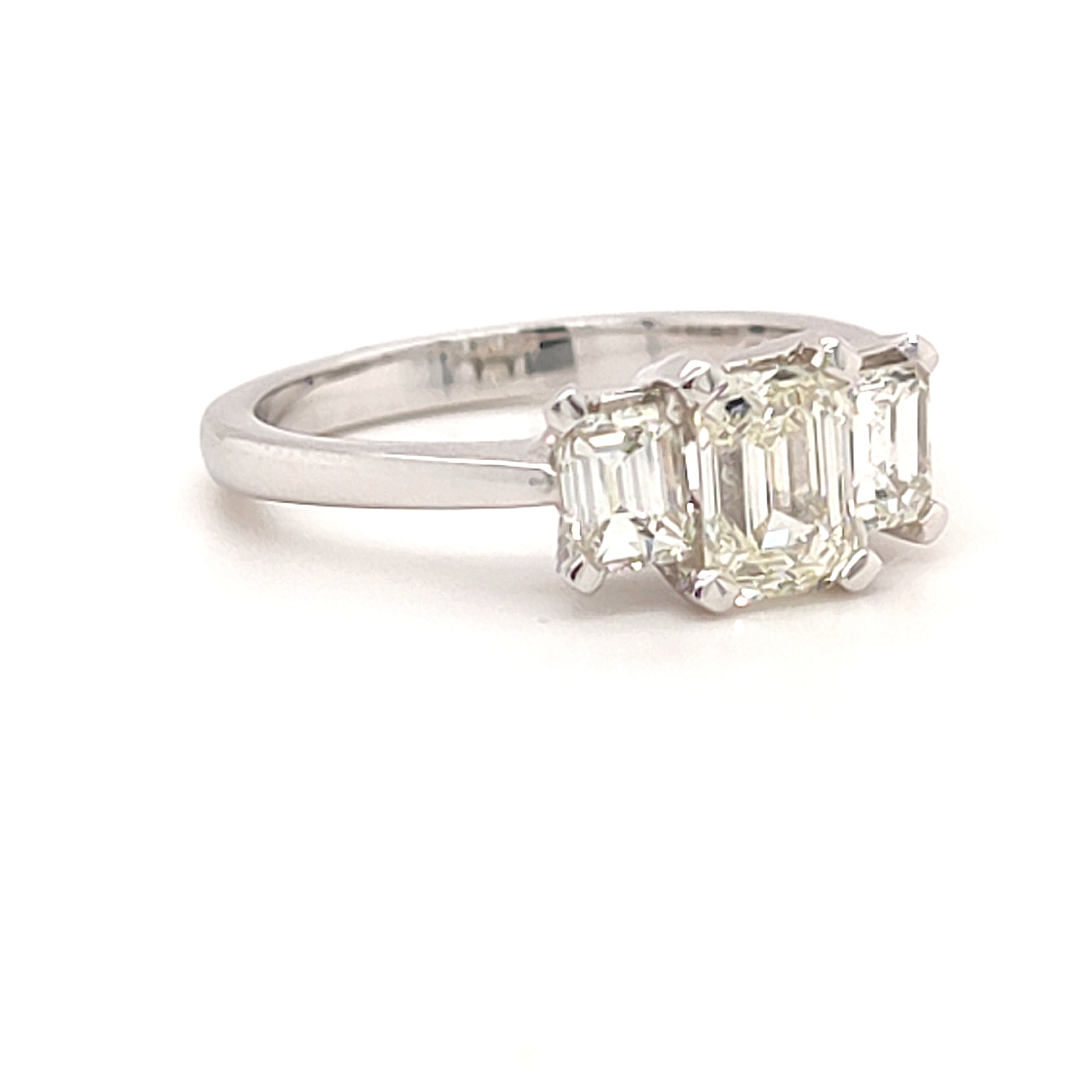 1.52ct, 18ct White Gold 3 Stone Emerald Cut Diamond Ring