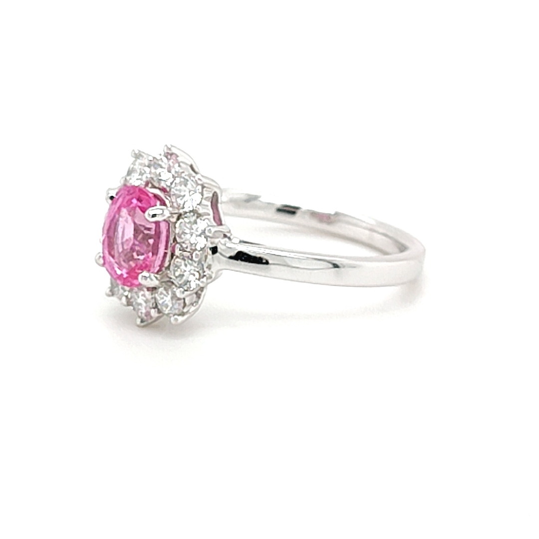 1.32ct Pink Sapphire and 0.66ct Diamond 18ct White Gold Oval Cluster Ring