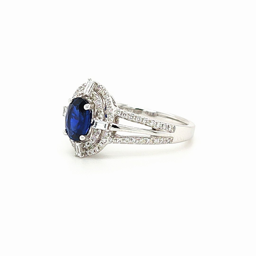 0.98ct Sapphire and 0.44ct Diamond 18ct White Gold Cluster Ring