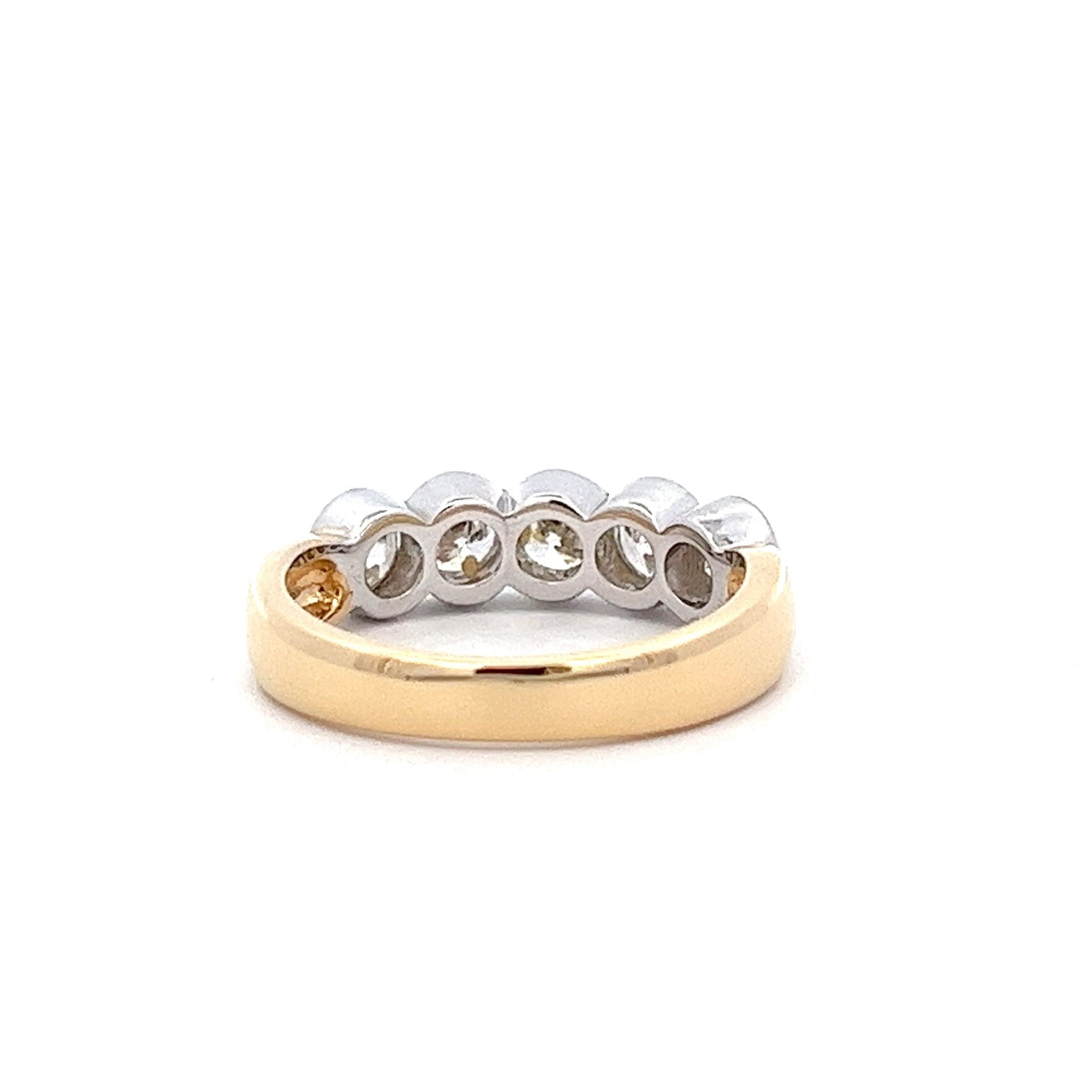1.09ct Brilliant Cut Diamond, 5 Stone 18ct Yellow and White Rubover Design Ring