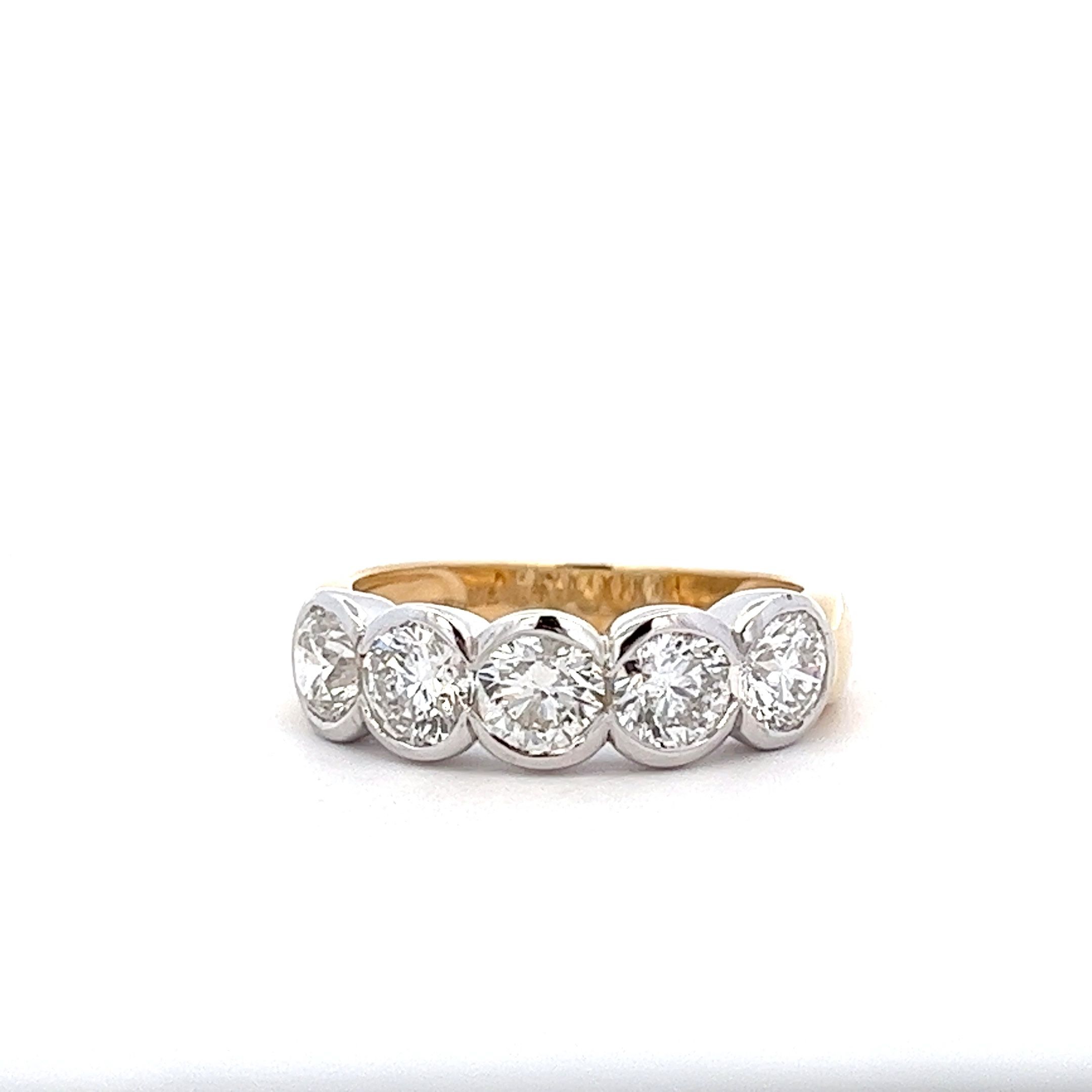 1.83ct Brilliant Cut Diamond, 5 Stone 18ct Yellow and White Rubover Design Ring