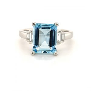 3.14ct Aquamarine and 0.20ct Baguette Cut Diamond 18ct White Gold Ring
