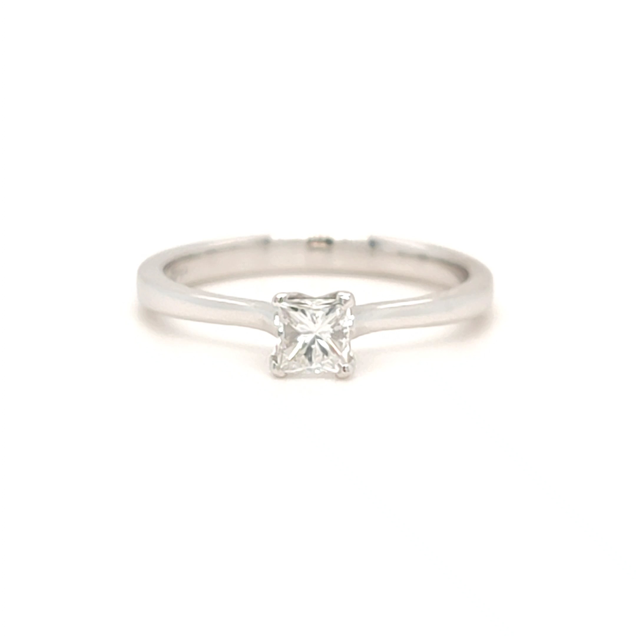 0.37ct, 18ct White Gold Princess Cut Diamond Solitaire Ring