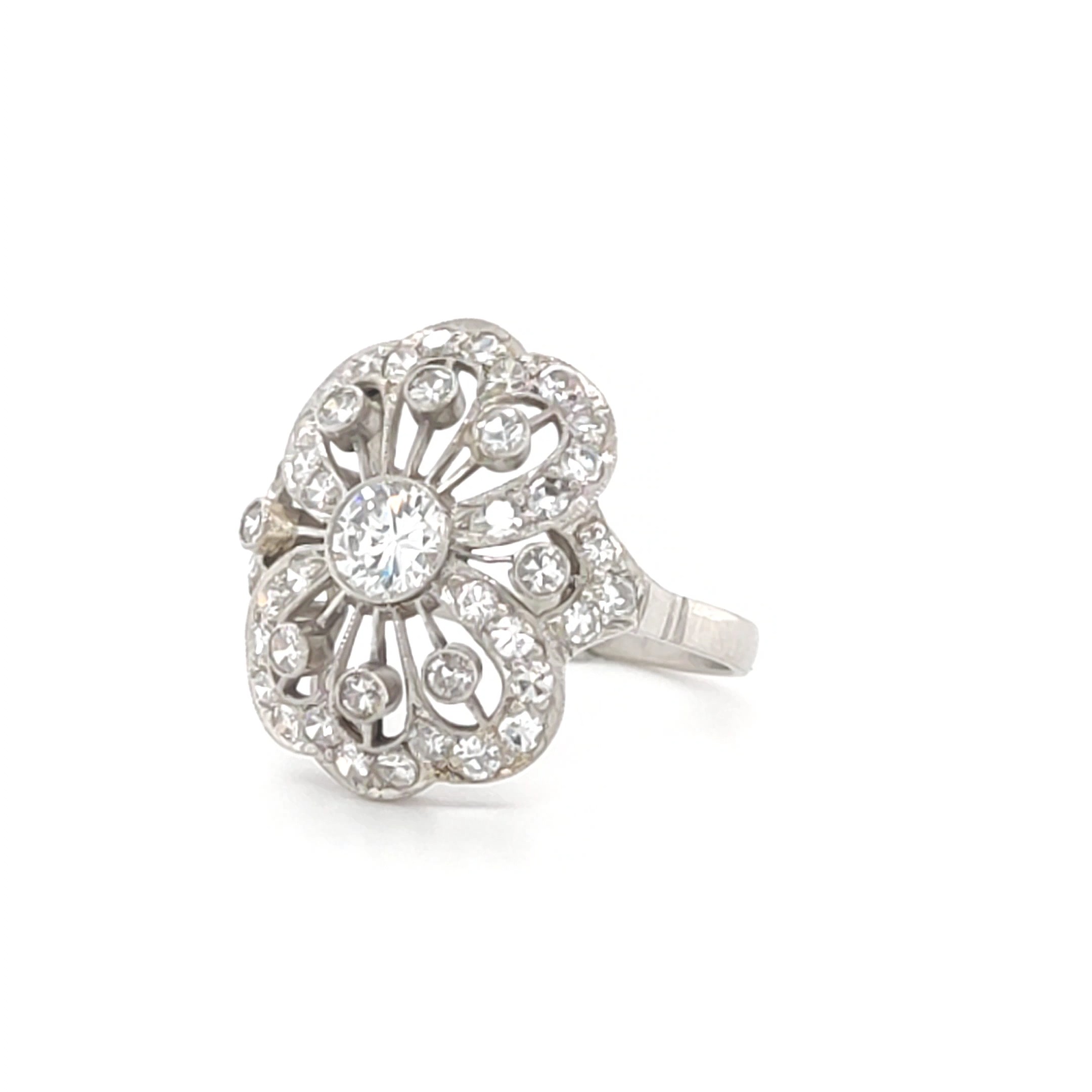 Platinum Art Deco Design Diamond Ring – Central Diamond 0.50ct Assessed – Pre-Owned