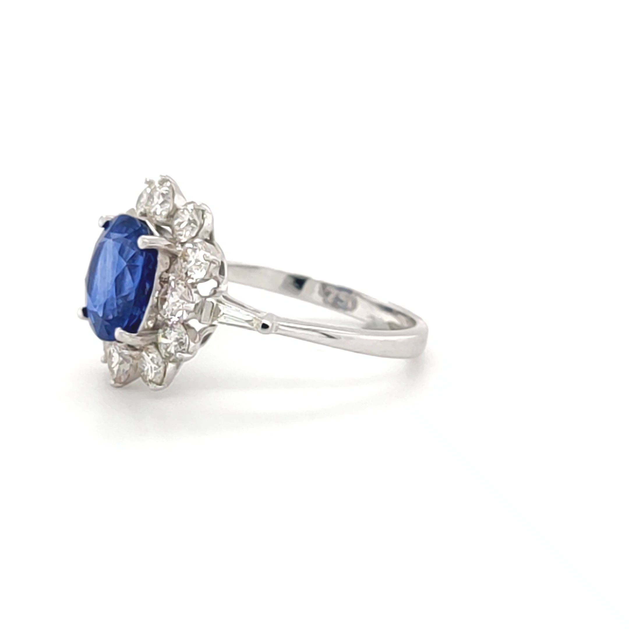 18ct White Gold 3.32ct (Assessed) Sapphire and 1.33ct (Assessed) Diamond Cluster Ring – Pre-Owned