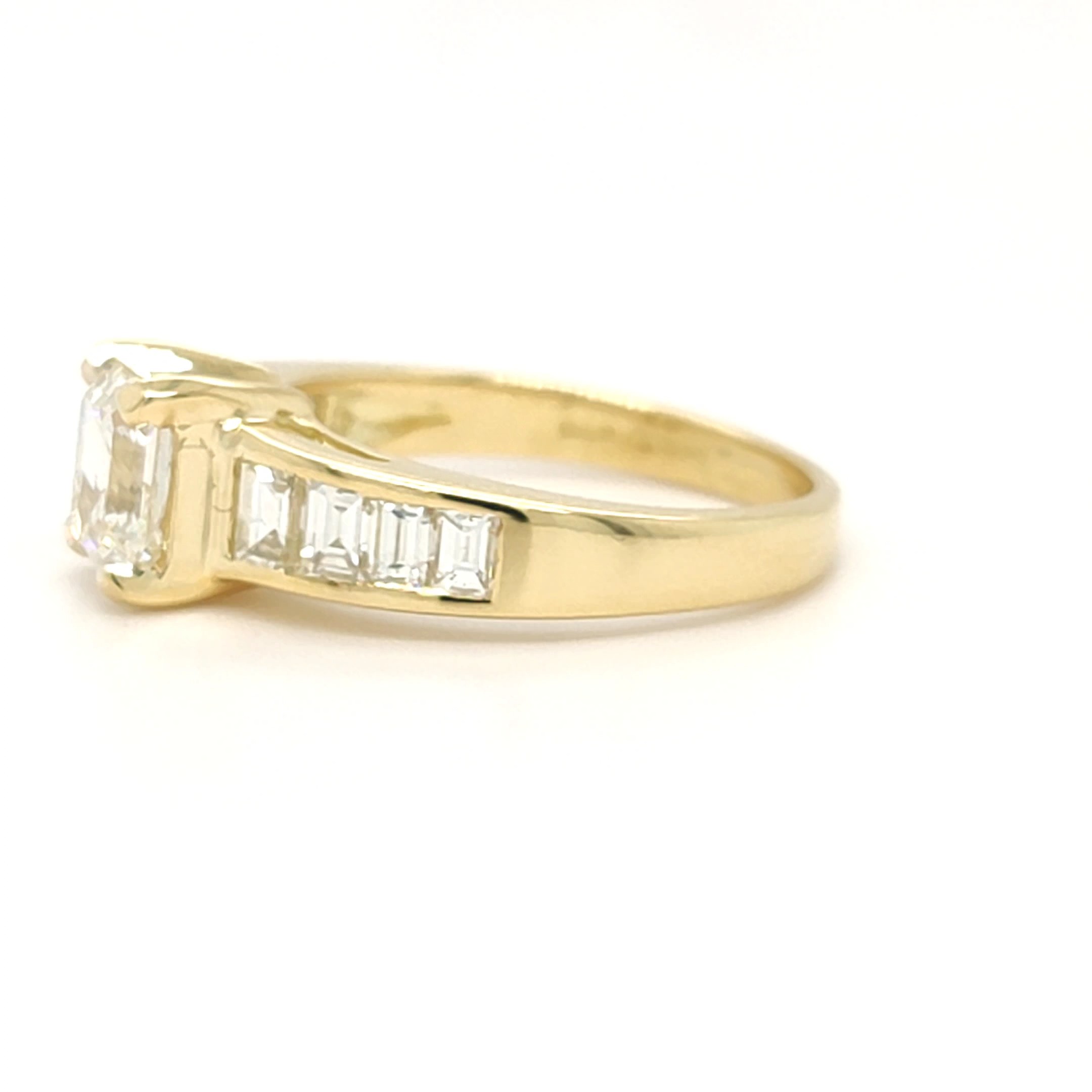 1.74ct, 18ct Yellow Gold Emerald cut and Baguette Cut Diamond Ring