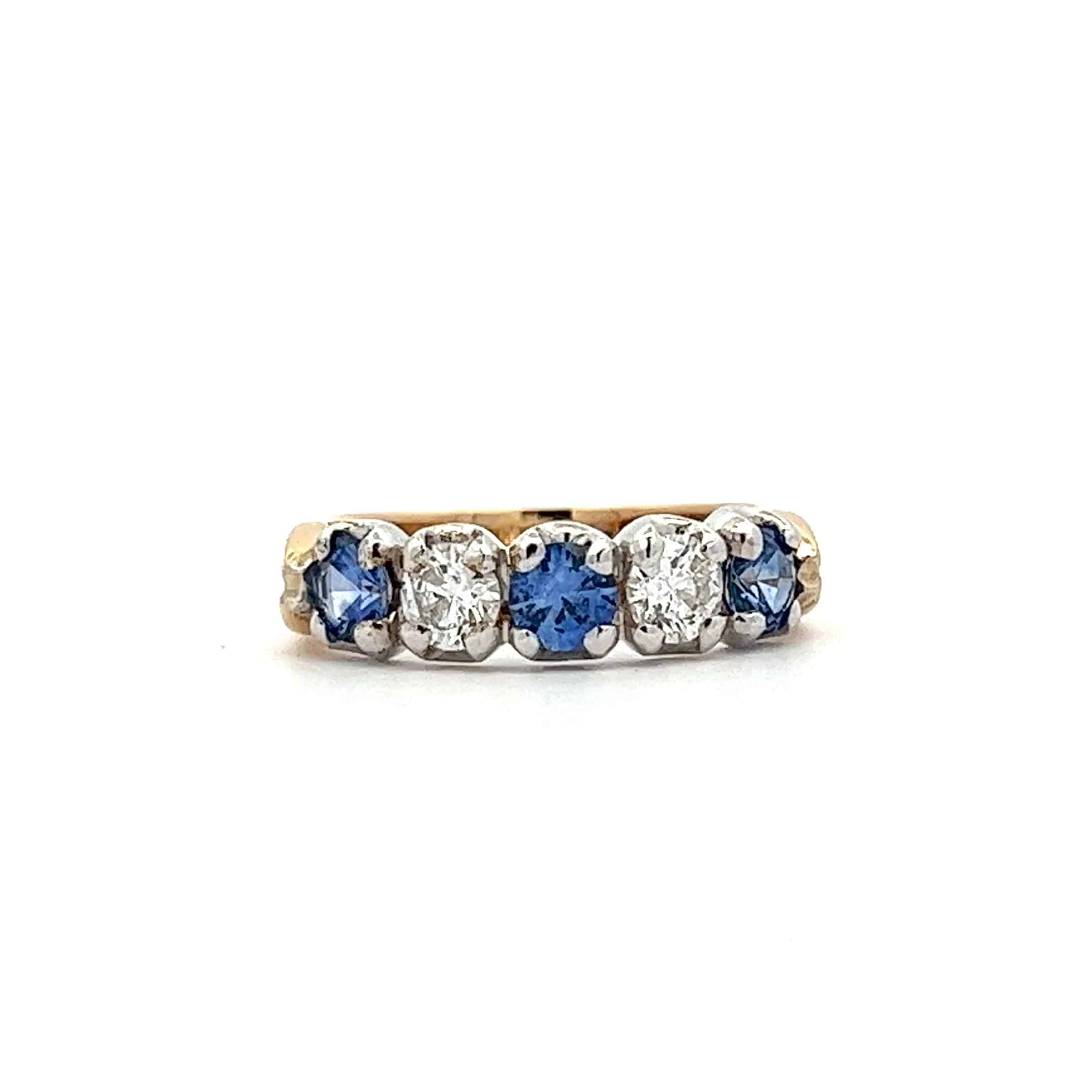 0.45ct Diamond and 0.71ct Sapphire 18ct Yellow Gold 5 Stone Ring
