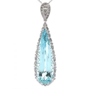 21.96ct Aquamarine and 0.86ct Diamond 18ct White Gold Pendant on an 18 Inch Chain