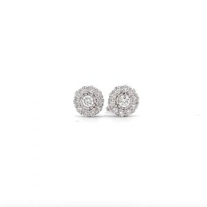 9ct White Gold Halo Design Diamond Stud Earrings