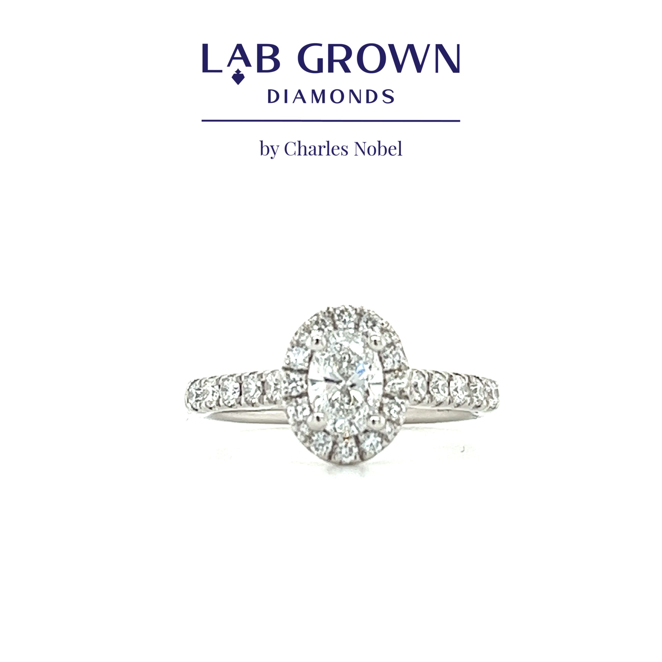 0.50ct, D Colour, VS2 Clarity, Lab Grown Oval Diamond Platinum Halo Design  Ring – Certificated Diamonds