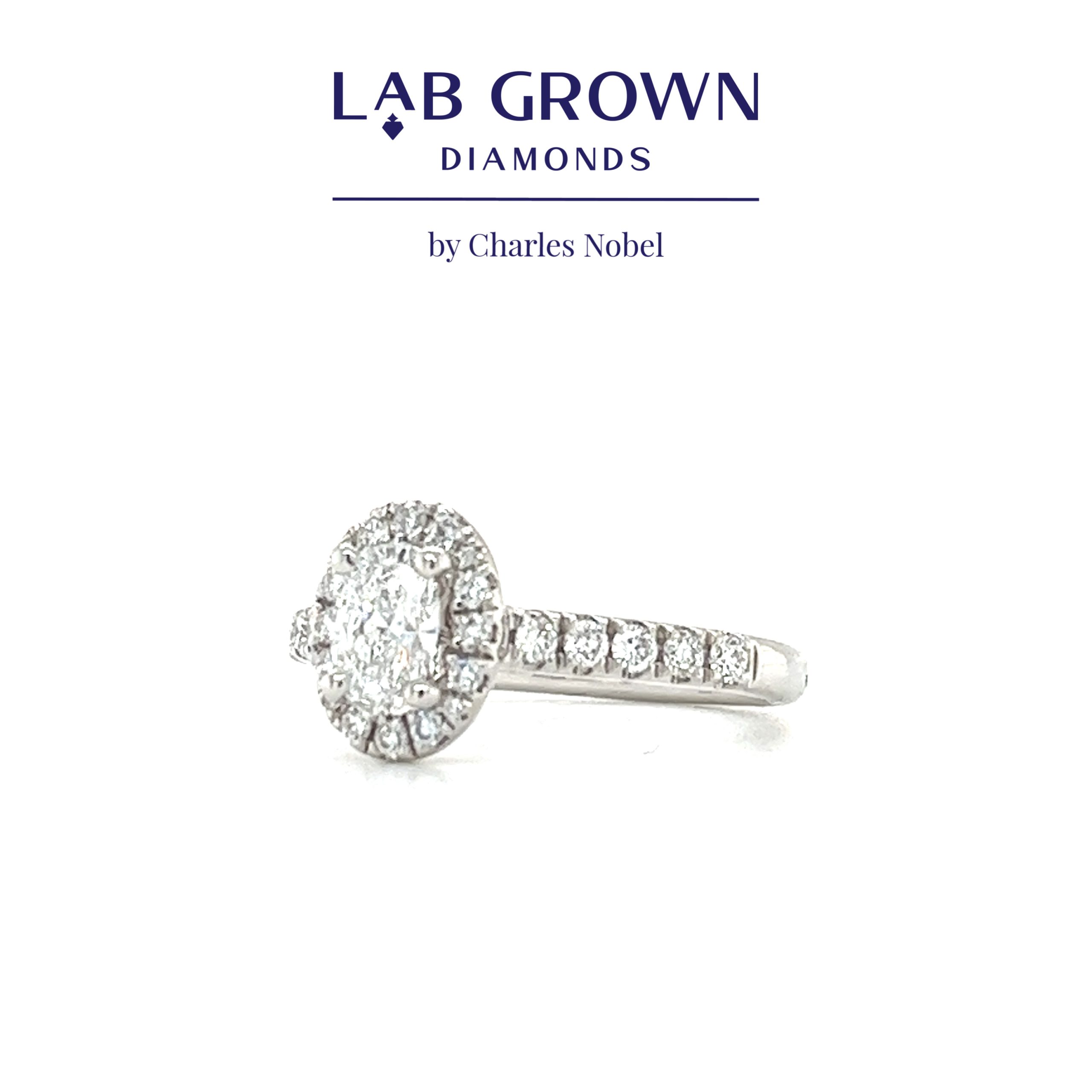 0.50ct, D Colour, VS2 Clarity, Lab Grown Oval Diamond Platinum Halo Design  Ring – Certificated Diamonds
