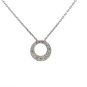 18ct White Gold Diamond Circle Pendant with integral 16 inch Chain