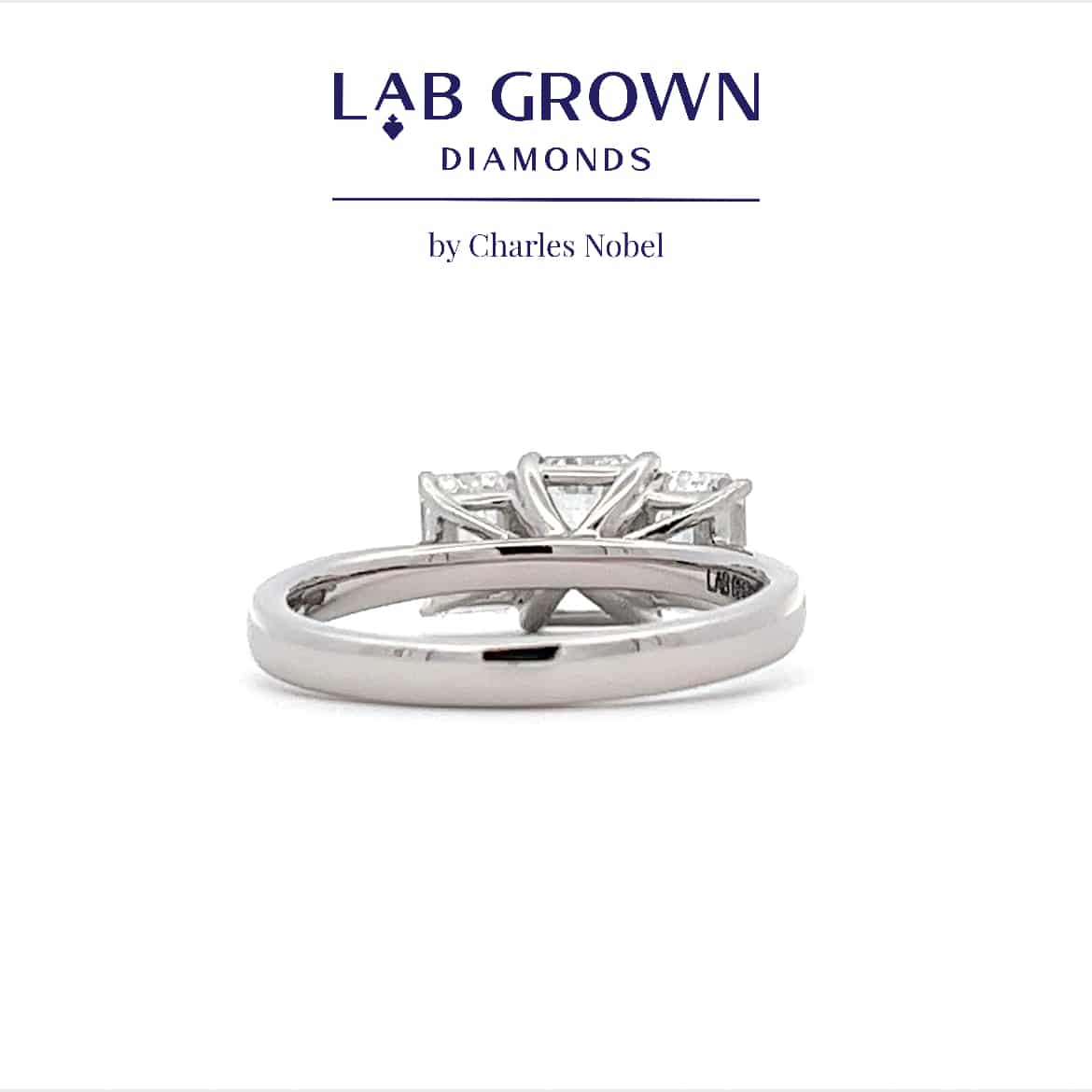2.03ct Lab Grown Emerald Cut Diamond 3 Stone Ring Set in Platinum – Certificated D colour VS1