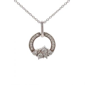 0.25ct 9ct White Gold Diamond Circular Pendant - 18 Inch Chain with 16 Inch Adjustment