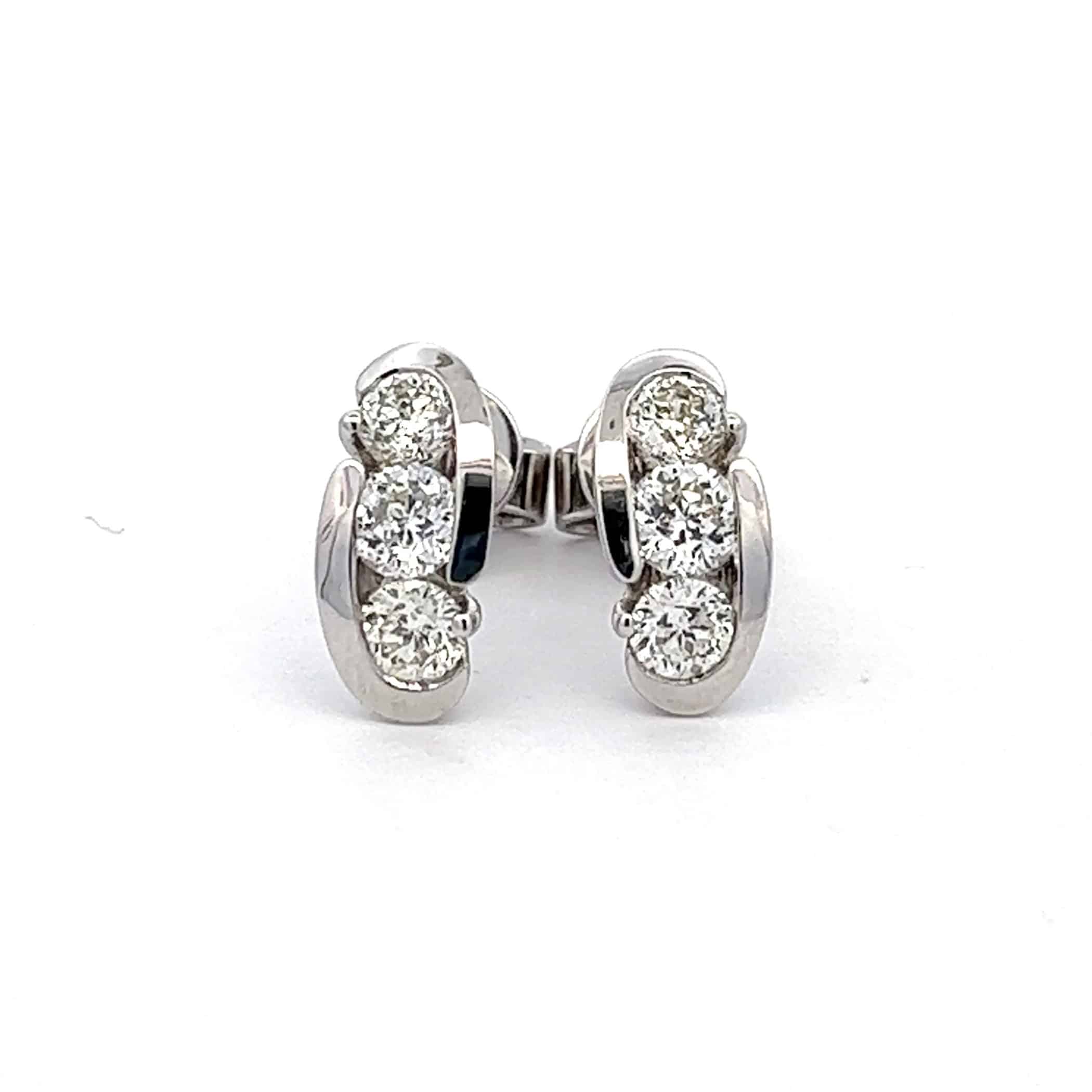 1.18ct Mastercut Diamond 3 Stone Diamond Stud Earrings – Wave Design