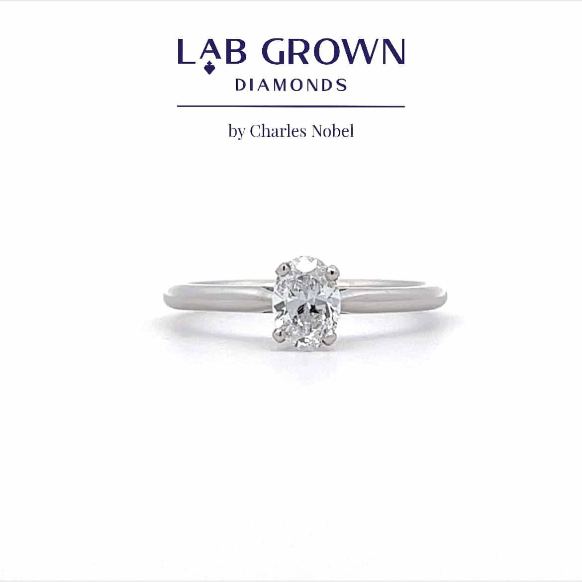 0.51ct, E colour, VS2 Clarity Lab Grown Oval Cut Diamond set in a 4 Claw Platinum Mount