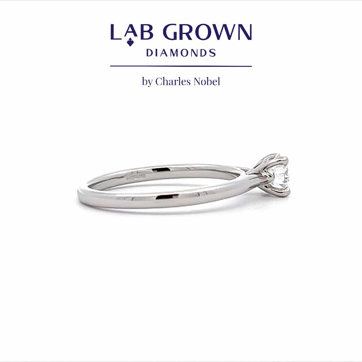 0.38ct, E colour, VS2 Clarity Lab Grown Diamond set in a 4 Claw Platinum Mount – Ideal Cut
