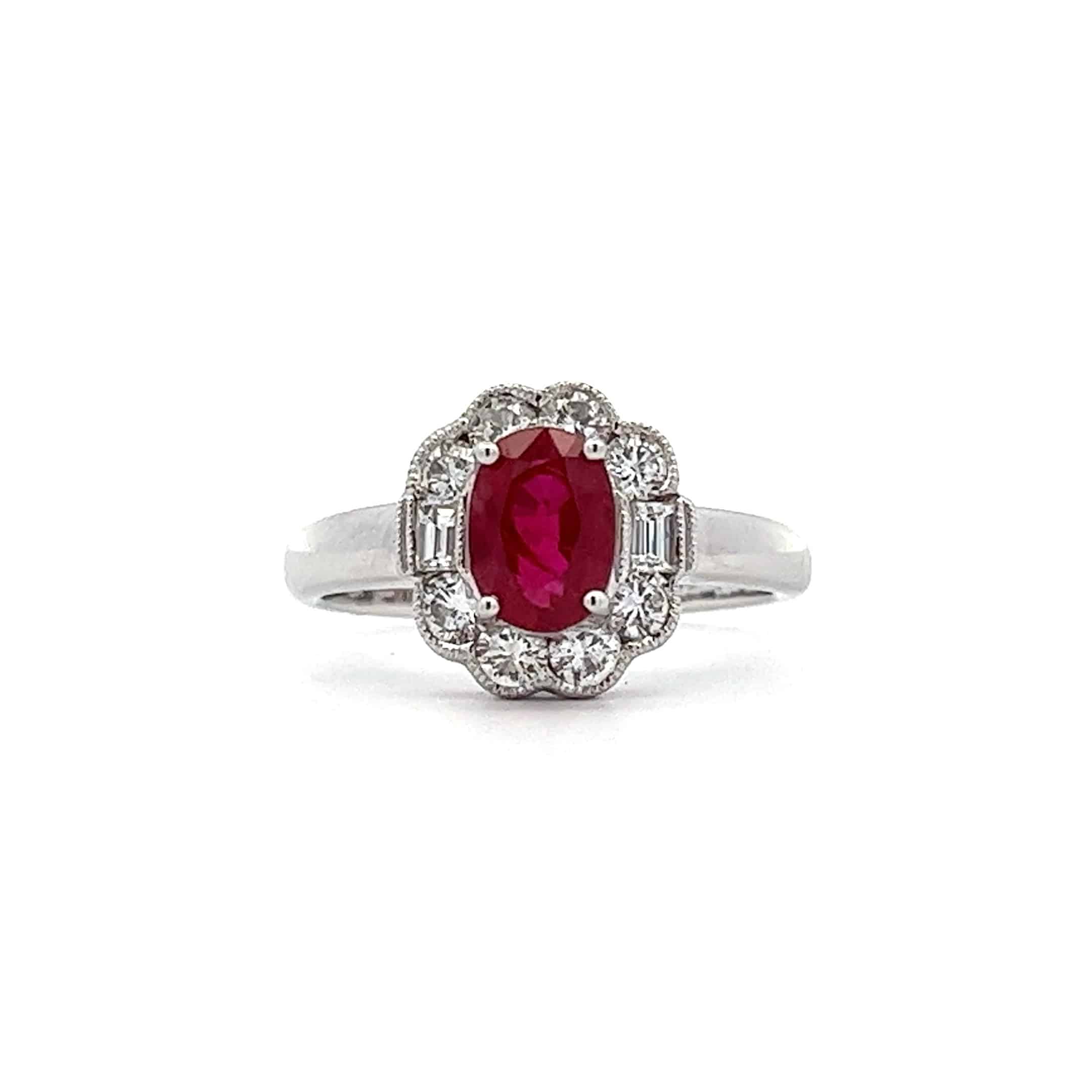 1.40ct Ruby and 0.65ct Diamond Cluster Ring set in 18ct White Gold