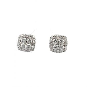 1.38ct Diamond Cushion Shaped Cluster Earrings in 9ct White Gold