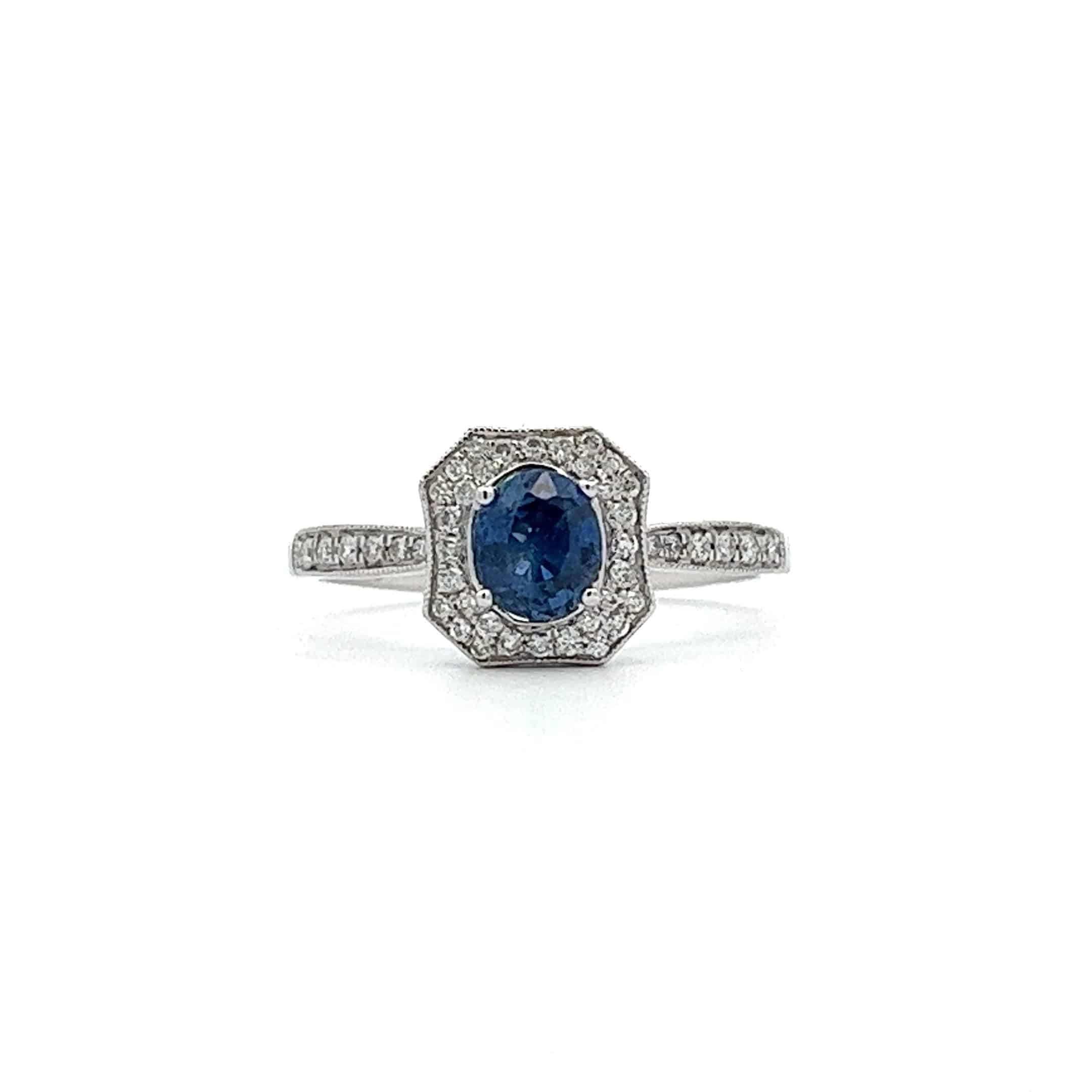 0.55ct Sapphire and 0.17ct Diamond Vintage Style Cluster Ring in Platinum